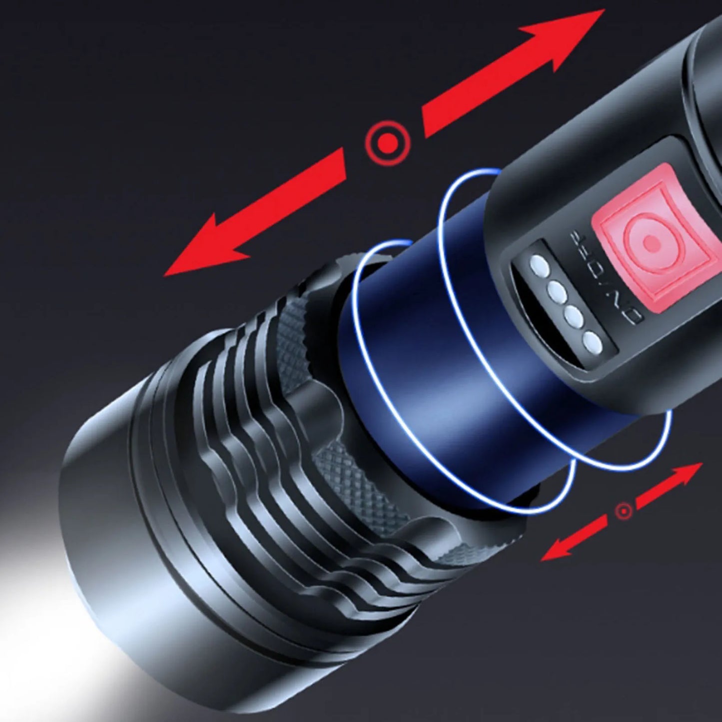 مصباح يدوي XHP50 قوي للغاية LED مزود ببطارية مدمجة ومنفذ USB قابل لإعادة الشحن ومقاوم للماء ومصباح فائق السطوع