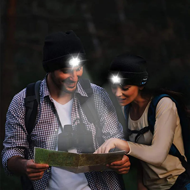 LED White Red Blue Light Dual Use Hat and Headlight 3 Modes Type-c USB Charging Headlight Warning Sports Knitted Hat Lamp 5829