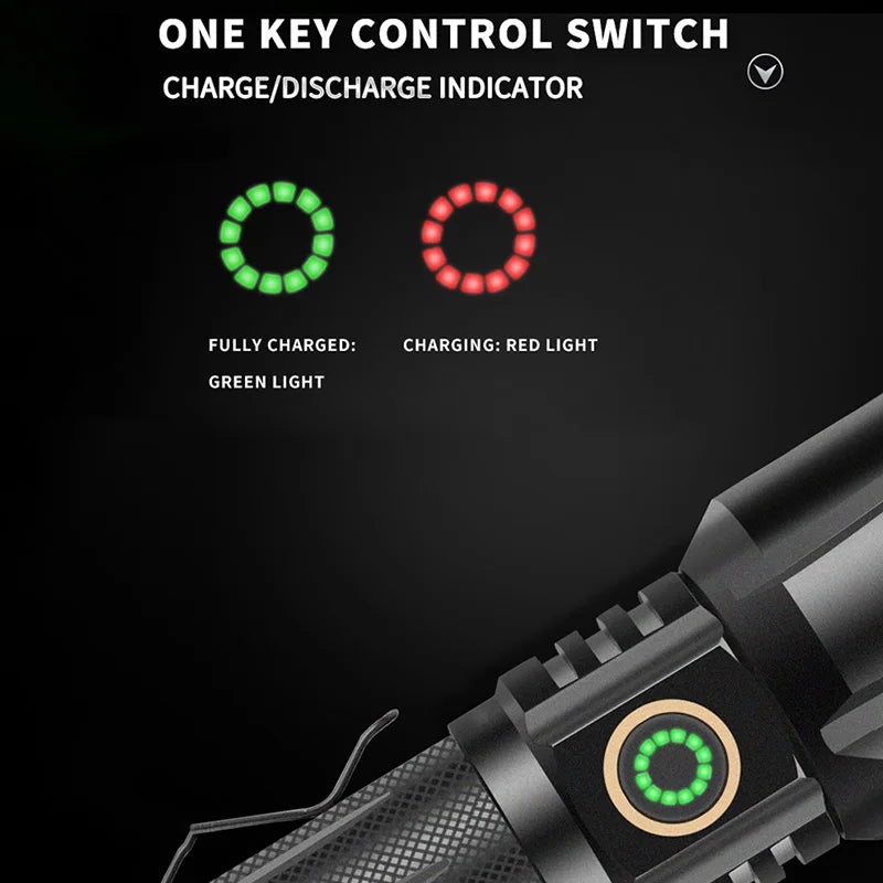 Most Powerful LED Flashlight 8000 Watts USB Rechargeable Shot Long Torch Light High Power Flashlight Tactical Lantern