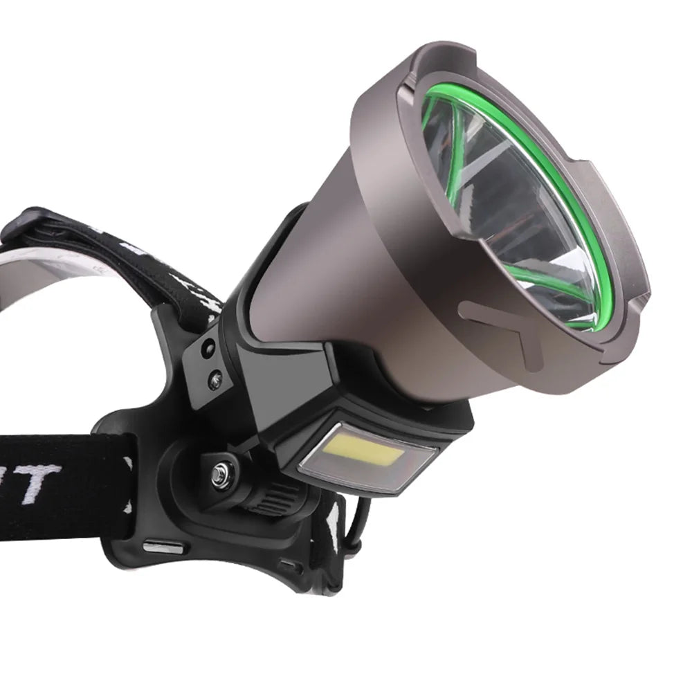 Linterna frontal LED de alta potencia, superbrillante, XHP90, para exteriores, impermeable, recargable vía USB, batería 18650, linterna para acampar