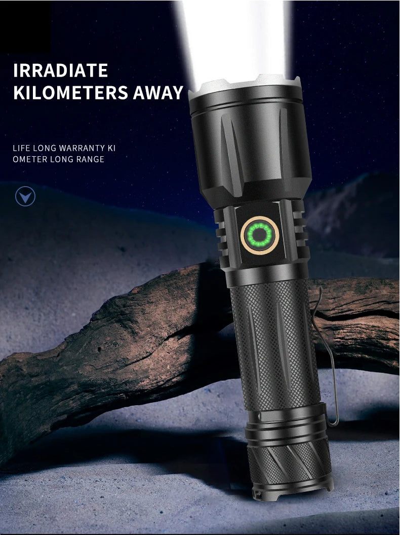 Most Powerful LED Flashlight 8000 Watts USB Rechargeable Shot Long Torch Light High Power Flashlight Tactical Lantern