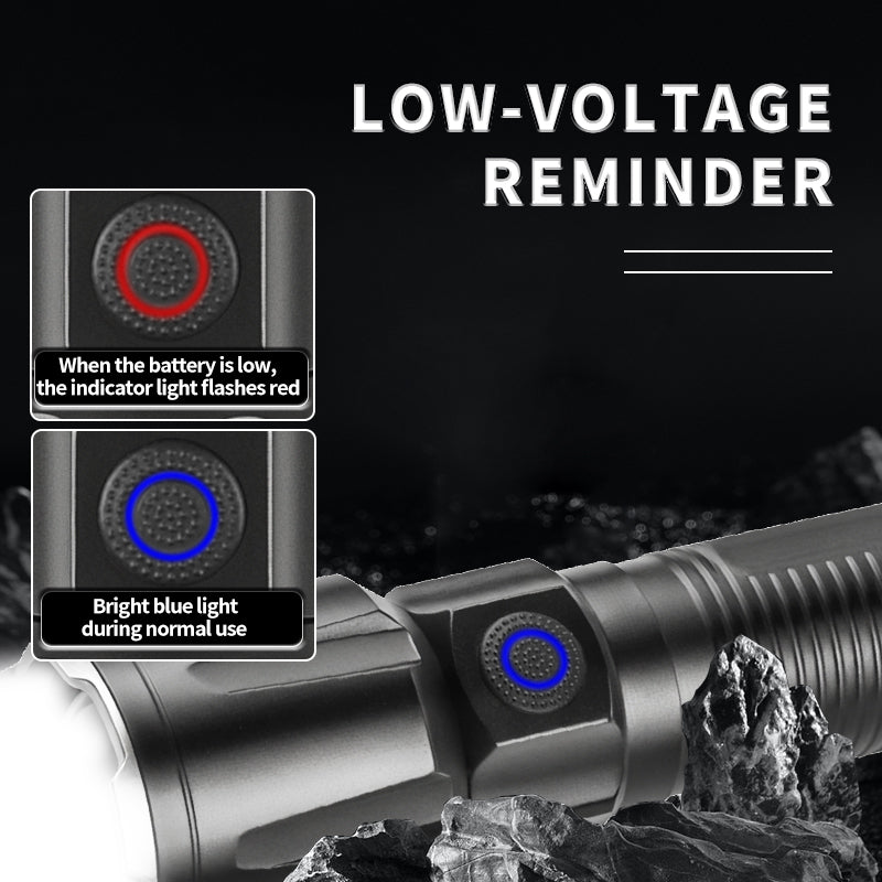 Portable Telescopic Zoom Long range Flashlight Type-c Rechargeable Power Display Torch Waterproof Flashlight with Tail Rope