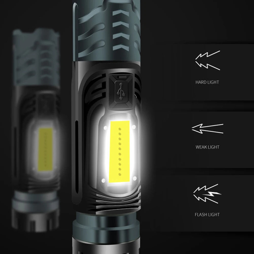 Zoomable LED Flashlight 3 Modes Waterproof Torch Working Lamp USB Charging Outdoor Camping Light Portable Repair Light