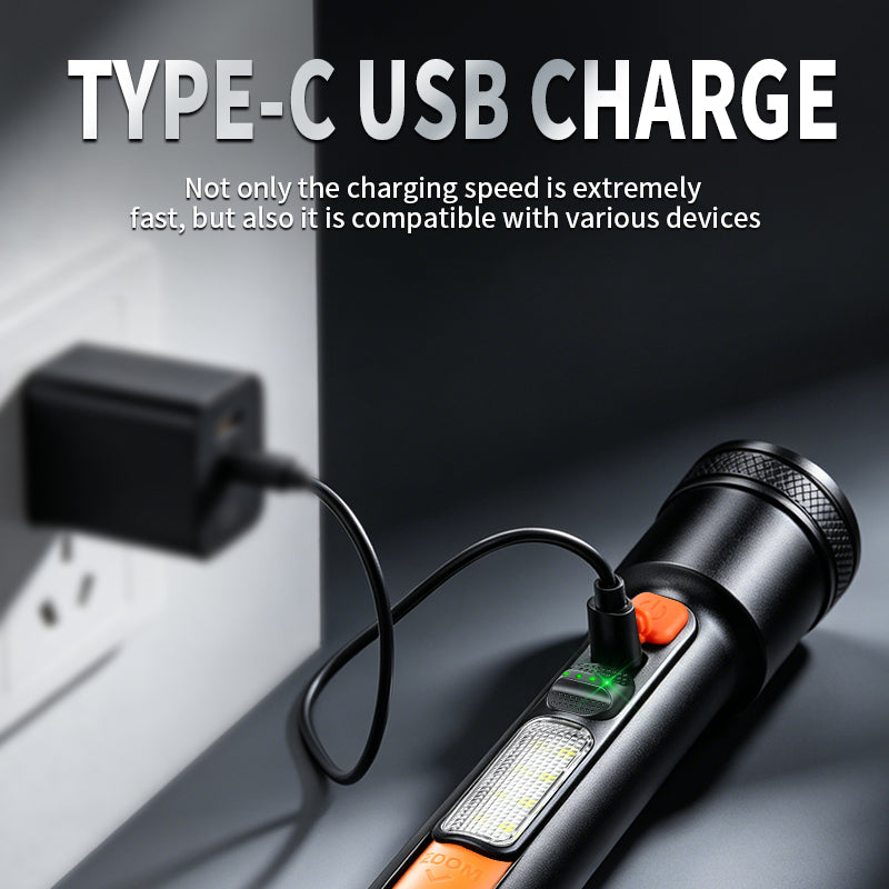 Portable 10W LED 5 Modes Rechargeable Flashlight with Side Lamp Handheld Waterproof Repair Emergency Outdoor X126