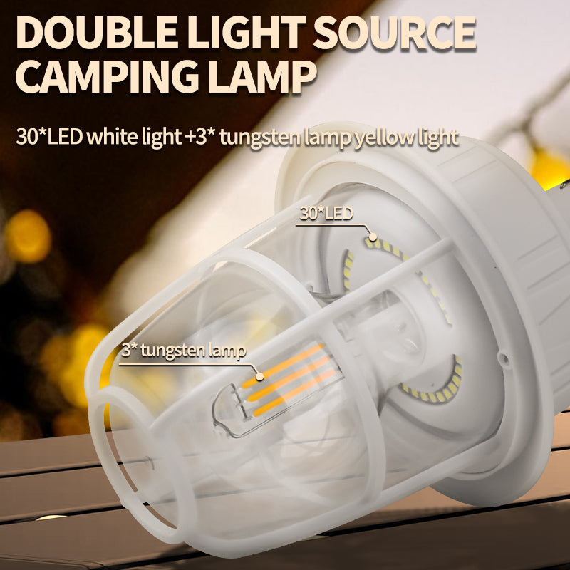 Solar USB Rechargeable Camping Lantern Portable Outdoor Tent Light with Hook Emergency Lights for Hiking Fishing Hunting