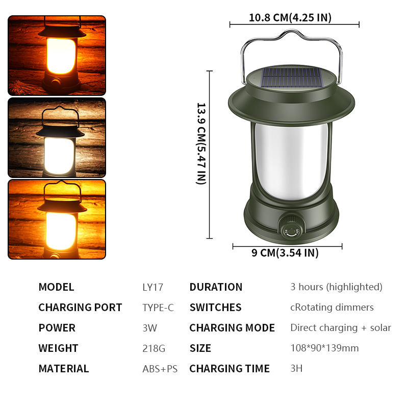 Solar Portable Handheld Vintage Camping Lantern USB Rechargeable Outdoors Tent Light LED Warm Light Hiking Fishing camping light LY17