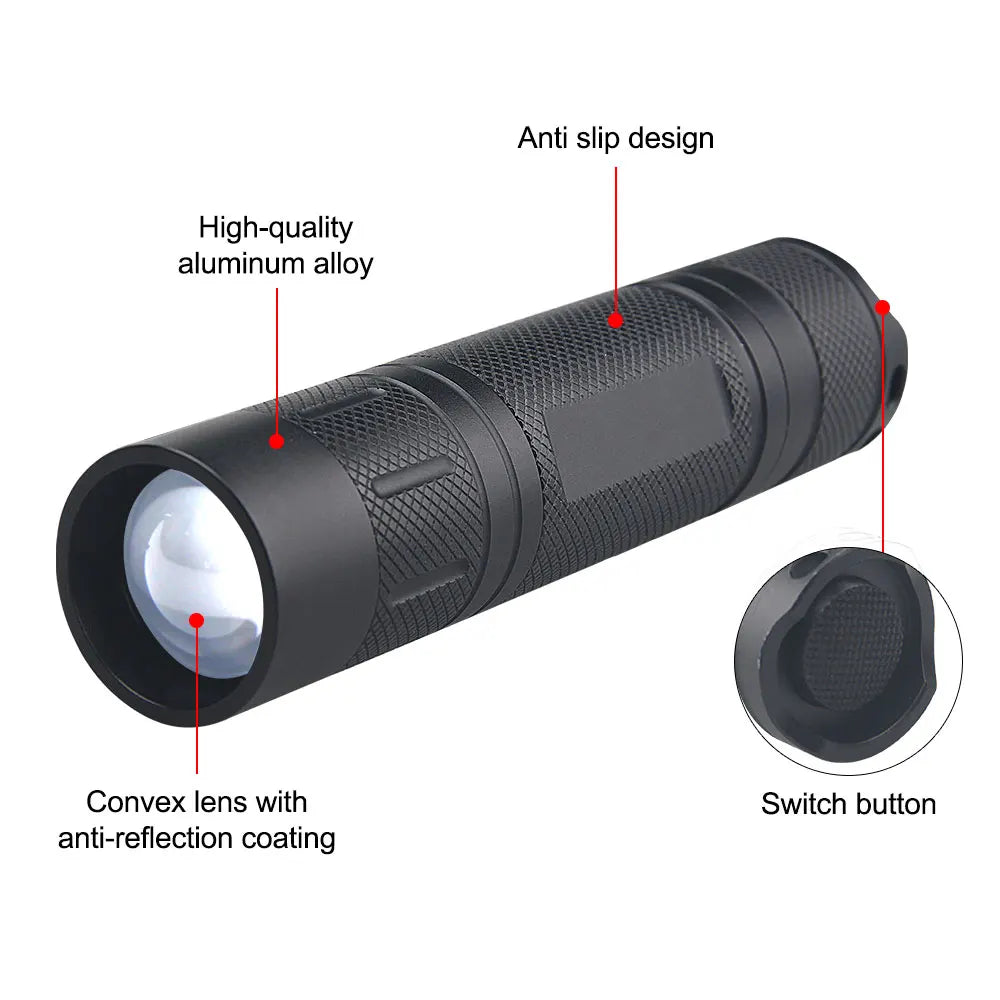 مصباح LED محمول XPE Mini Flashlight 1 Mode يستخدم بطارية قابلة لإعادة الشحن 18650 للتخييم في الهواء الطلق وتكتيكات الصيد ومصباح يدوي