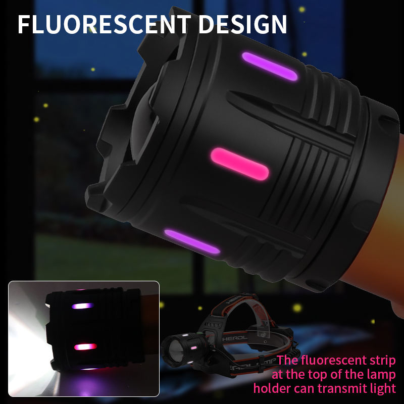 Rechargeable 30W Headlamp Telescopic Zoom Fluorescent Strip LED Waterproof 18650 Camping Headlight for Mountain Fishing Red 5311