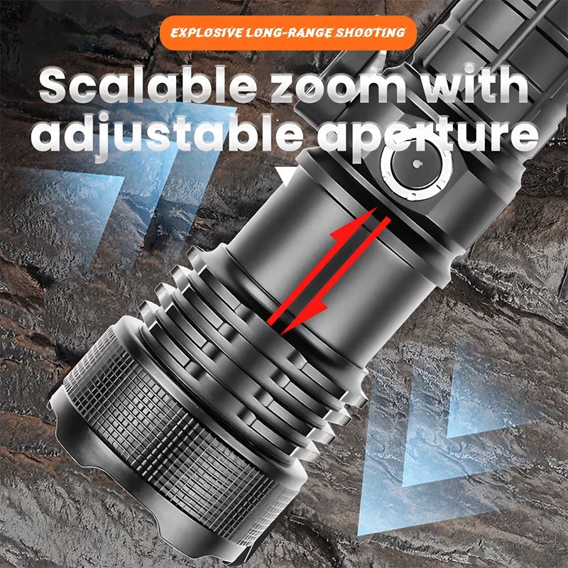Multifunctional XHP160 Ultra-Bright LED Flashlight Type-C Charging High-Intensity Beam & Emergency Window-Breaking Tool