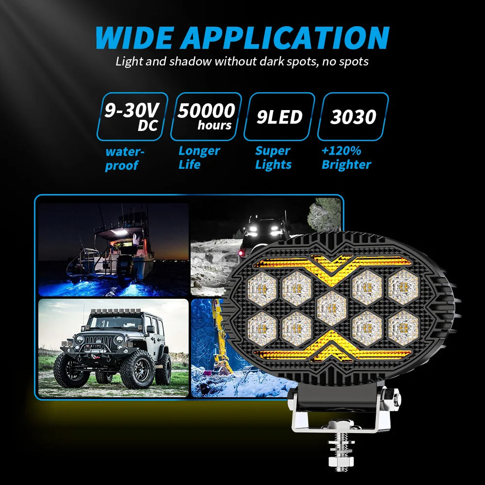 5.5 inch Ellipse DRL Day Running Lights Modified LED Work Lights Off-Road Vehicle Spotlights ATV SUV 4X4 Headlights Flash