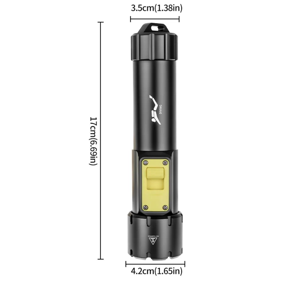 Diving Flashlight 2000LM USB Rechargeable Underwater Light 50M IPX8 Waterproof Scuba Speargun Light for Diving Spearfishing Swim