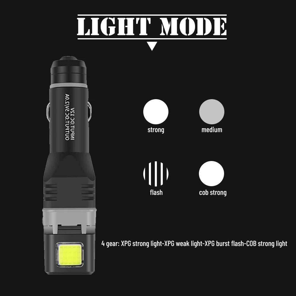 Linterna LED COB ultrabrillante con 4 modos de iluminación magnéticos, carga para automóvil, recargable por USB, luz de trabajo para exteriores impermeable