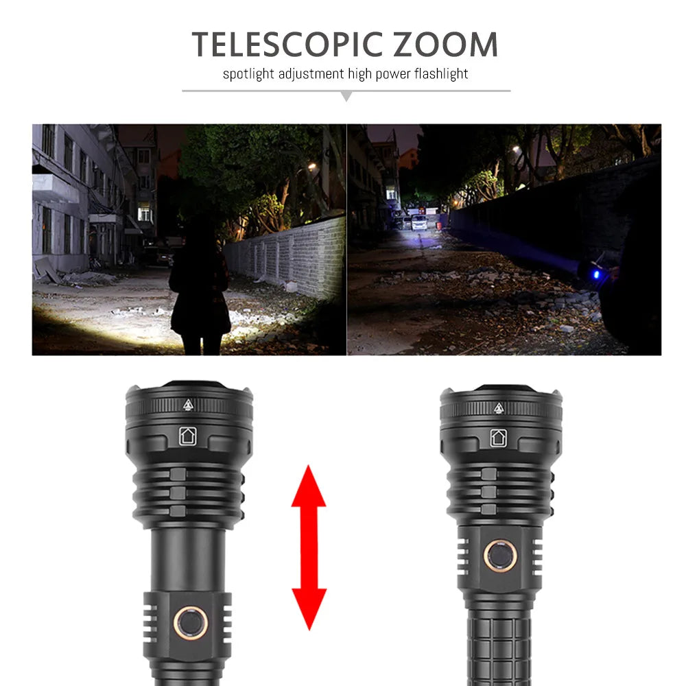 Nueva linterna de iluminación XHP90, linterna telescópica de enfoque de alta potencia, versión larga