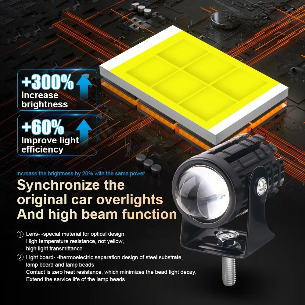Faros LED para motocicleta, accesorios para motocicletas, faros antiniebla, miniproyector, lámpara de conducción, lente para scooter ATV, color dual, 12 V