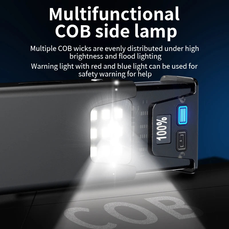 LED Mini Keychain Portable Work Light Type-C Rechargeable Torch with Magnet Power Display Camping Pocket Lantern