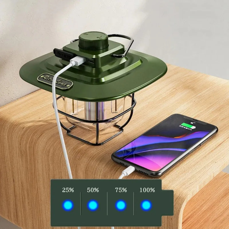 Lámpara de camping LED retro colgante para tienda de campaña, resistente al agua, regulable, para exteriores, batería de 4500 mAh, luz de emergencia