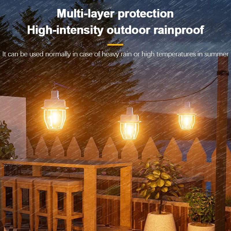 Solar USB Rechargeable Camping Lantern Portable Outdoor Tent Light with Hook Emergency Lights for Hiking Fishing Hunting