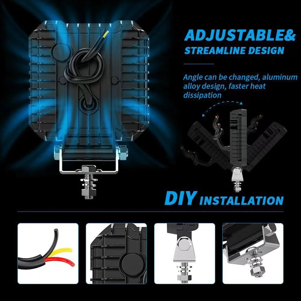 4inch Square DRL Daytime Running Lights Modified LED Work Lights Spotlights Headlights 1700LM DC9V-30V