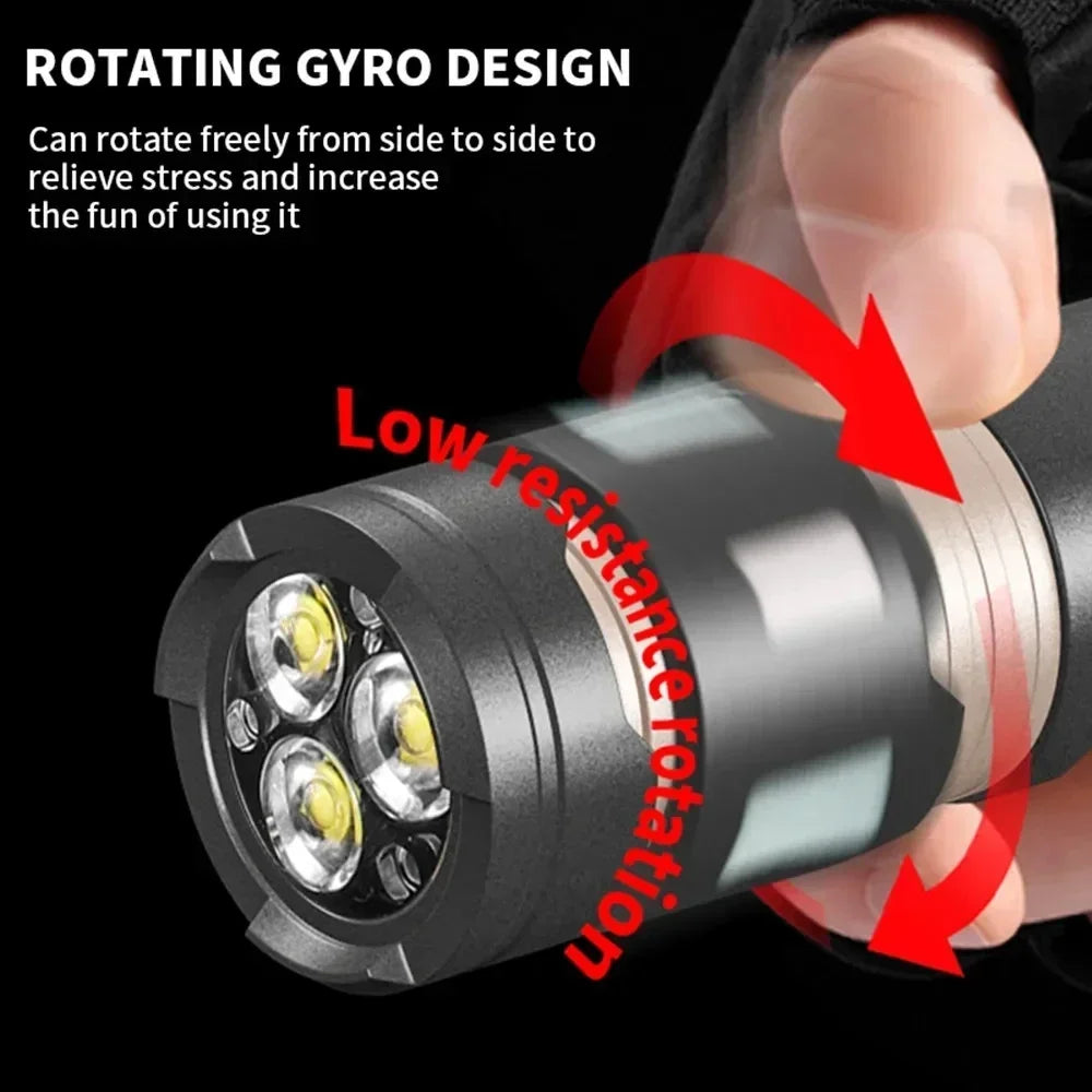 مصباح يدوي محمول عالي الطاقة 3* XPG LED 18650 1200LM EDC Type-C SOS مصباح فلورسنت Fidget Spinner يلعب ألعاب تخفيف الضغط