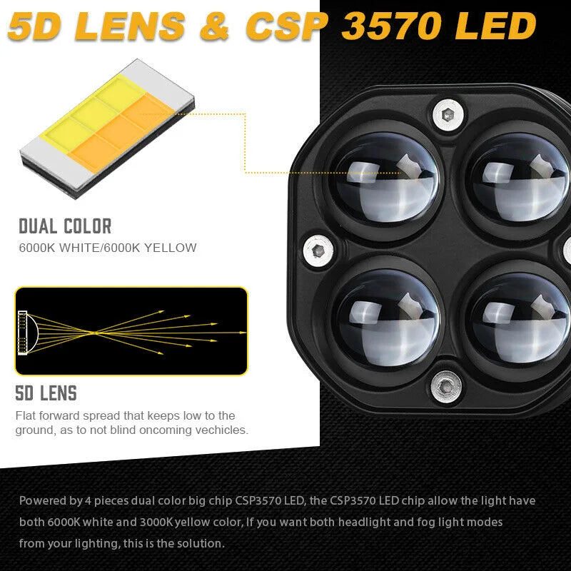 Super bright 3 Inch Dual Color LED Spotlights 200W Fog lamp Headlight Accessory For Motorcycle Truck Car SUV ATV 24V 12V
