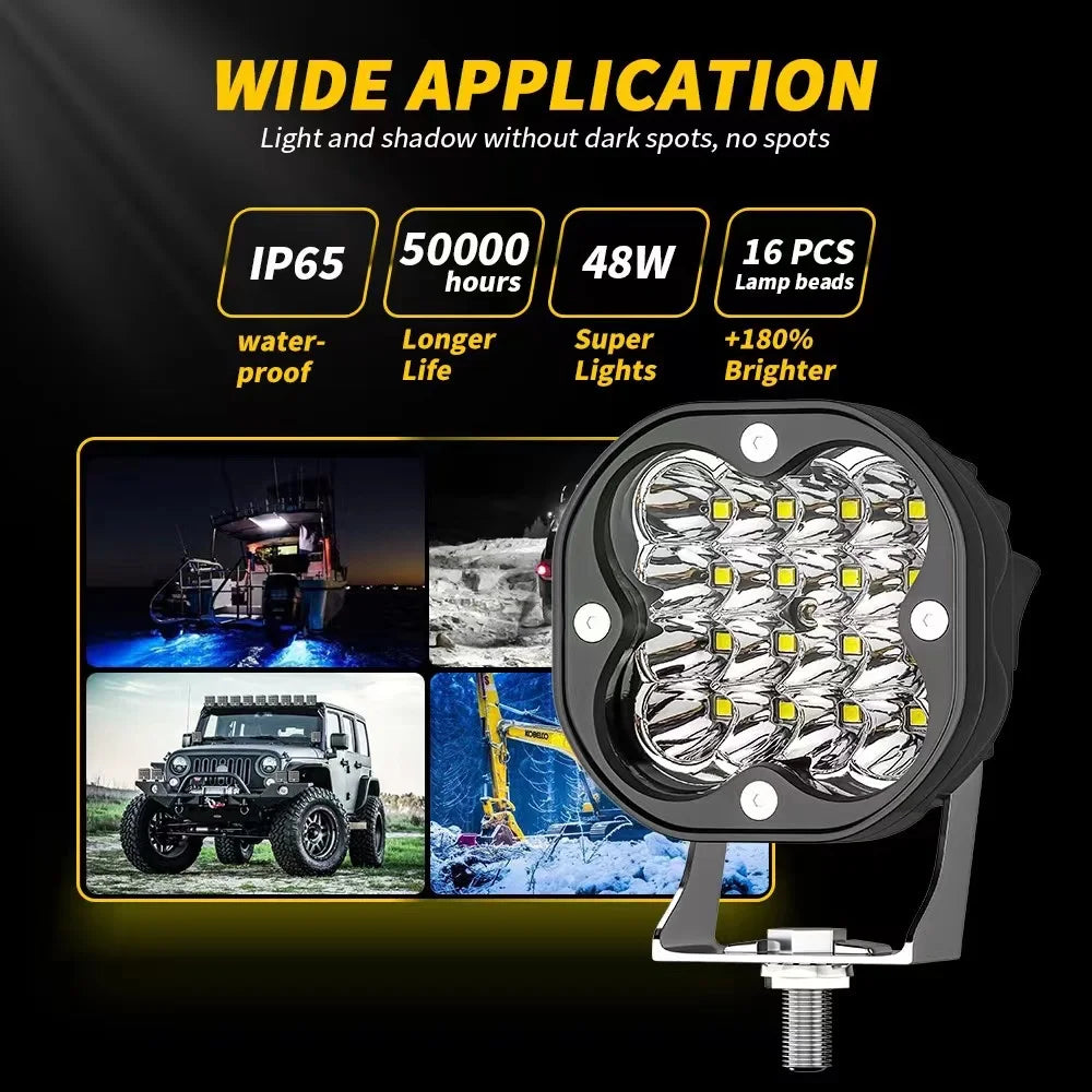 3 Inch Square Combo 12v-24V 48w 4x4 Led Work Light Offroad Spotlight For Car Truck Tractor Motorcycle Boat