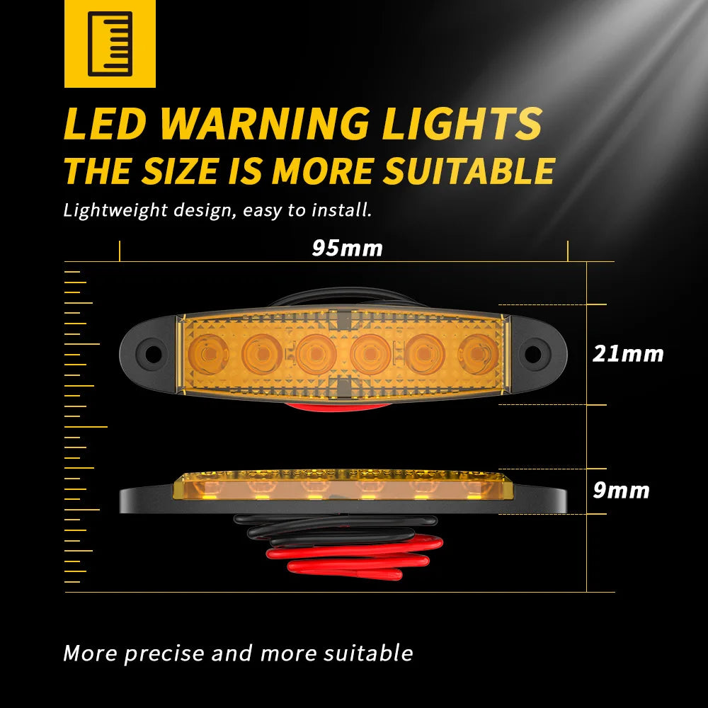 Luz de advertencia constante LED de 12 V, 24 V, 6 SMD, para rejilla de luz, baliza para automóvil, luz de tráfico ABS, color ámbar, amarillo, blanco, rojo y azul