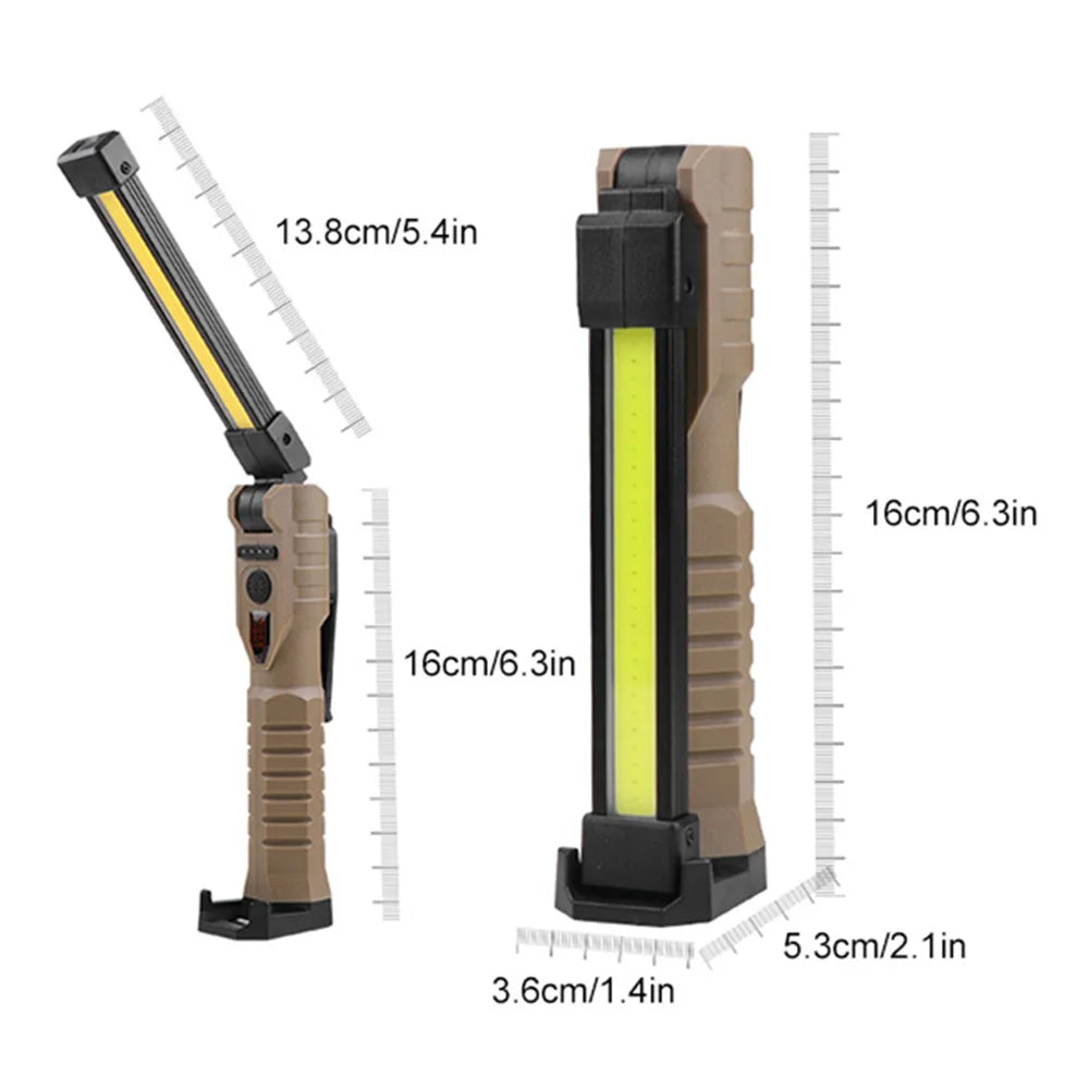 Folding COB XPE LED Handheld Flashlight 18650 Rechargeable Garage Work Light Magnet Emergency Car Inspection Lamp Red SOS Strobe