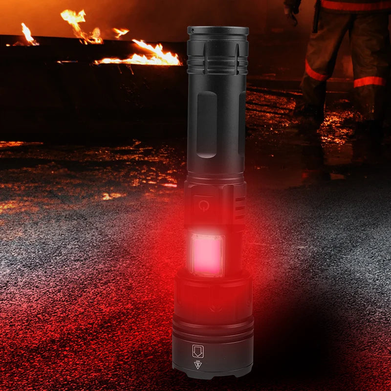 XHP70 LED Flashlight 18650/26650 Torch With Side Light 7 Modes Camping Fishing Lantern USB Rechargeable Zoom Lamp