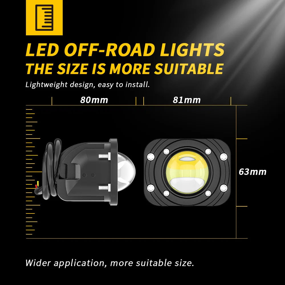 مصباح LED جديد مربع مدمج باللونين الأبيض والأصفر، مصباح عمل LED للسيارة، مصباح ضباب معدّل، مصباح قيادة على الطرق الوعرة 12 فولت 24 فولت