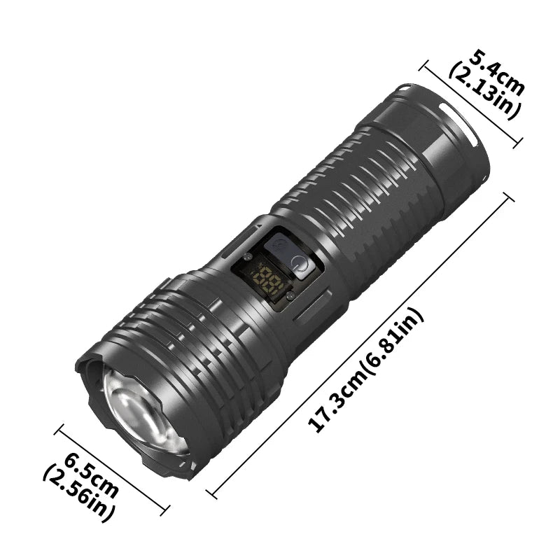 LED flashlight TYPE-C USB charging built-in battery High power waterproof zoom 4-speed adjustment Multi-function outdoor camping