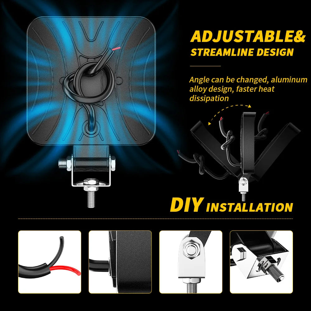 4X4 28smd Mini Led Work Lighting Auto Lighting System Fog Driving Lamp Spotlight White 6000K For Jeeps Offroad Truck SUV
