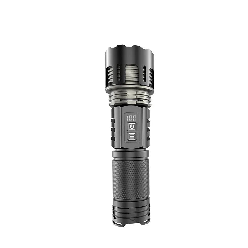30W White Laser LED Strong Light Long-distance Flashlight Telescopic Zoom Spotlight Digital Display Outdoor Portable Torch