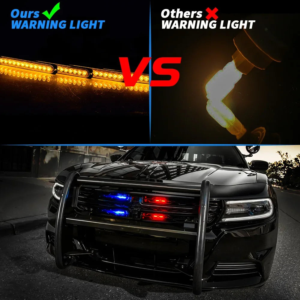 4pcs Led Kit 12SMD Strobe Warning Light Strobe Grille Flashing Lightbar Truck Car Beacon Lamp Amber Traffic Light 12V Car Light