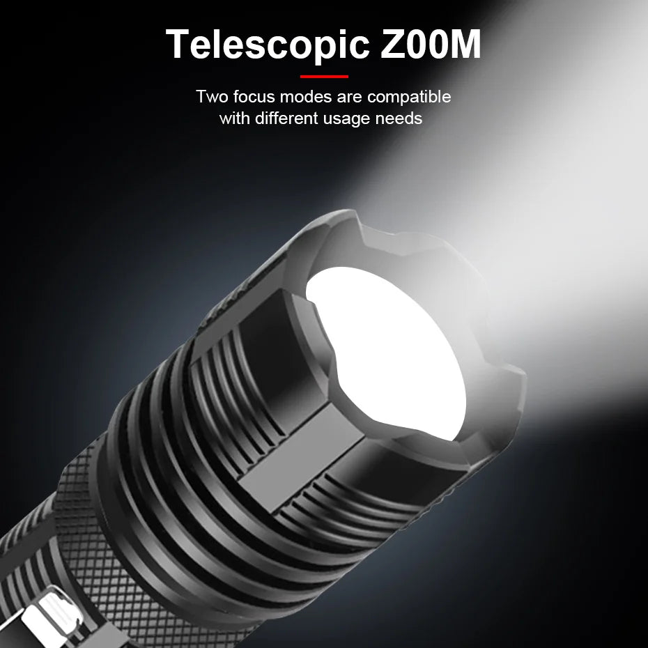 Portable LED Flashlight IPX4 Waterproof XHP50 Torch Zoomable 5 Lighting Modes Mini Lantern For Outdoor Camping Fishing Biking