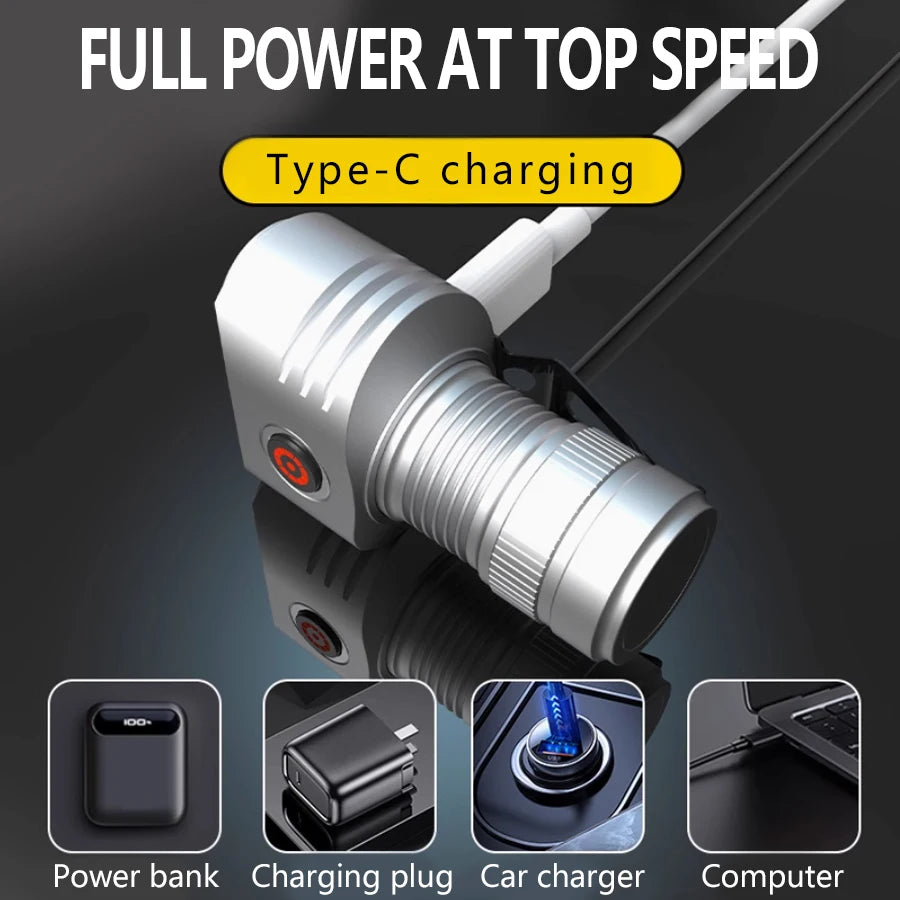 Mini 6LED Flashlights Rechargeable Aluminum Alloy Flashlight with 4 Modes Searchlight Magnetic Work Light Outdoor Fishing Torch