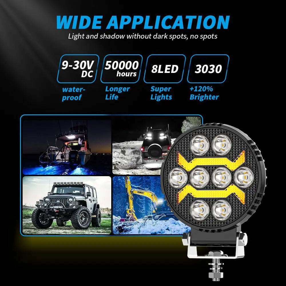 Mini 3inch DRL Round Car LED Work light Bar Spotlight Off-road Driving Lamp for Truck Boat SUV Headlights White Yellow Bulb