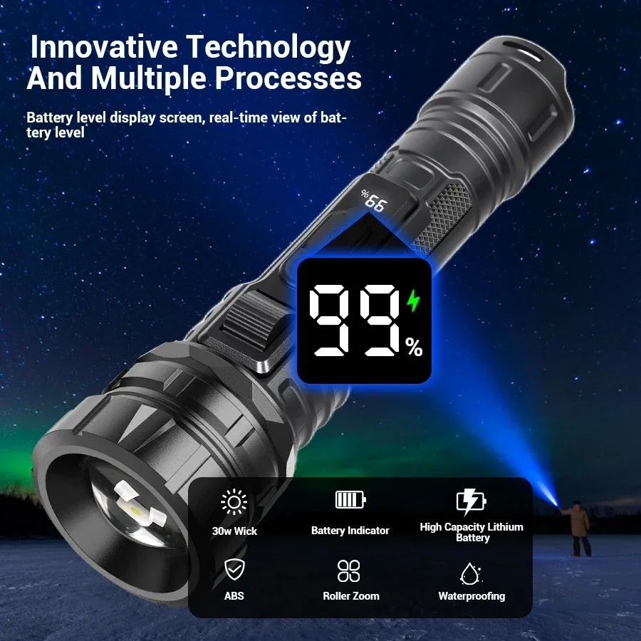 Zoomable Tactical Flashlight USB-C Rechargeable Long Range LED Torch for Hunting/Fishing/Camping (IPX4 Waterproof)