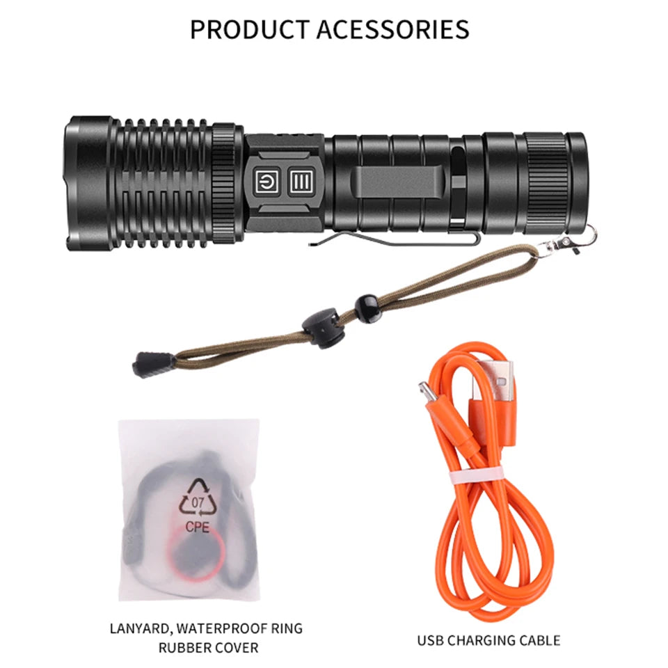 XHP100 High Quality Led Flashlight Micro USB Rechargeable Powerbank 18650 26650 Battery Torch Aluminum Zoomable Lantern