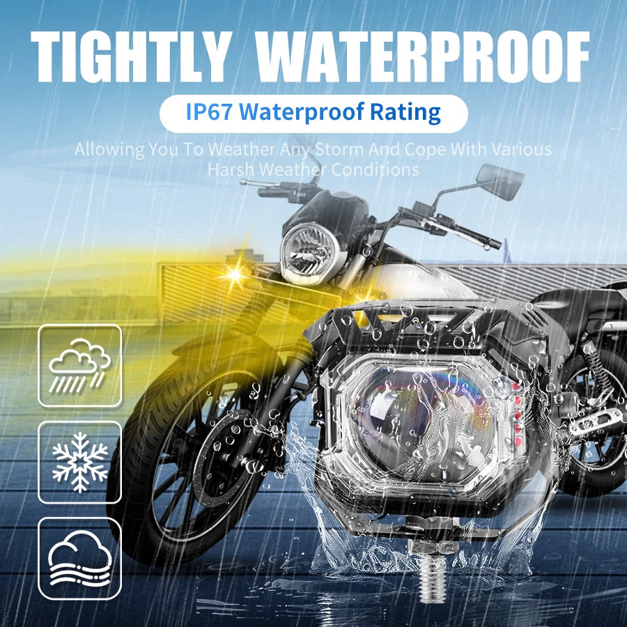 Motorcycle LED Driving Fog Lights 9V-60V 4 Lighting Modes LED Auxiliary Lights IP67 Waterproof for Tractor Truck ATV UTV