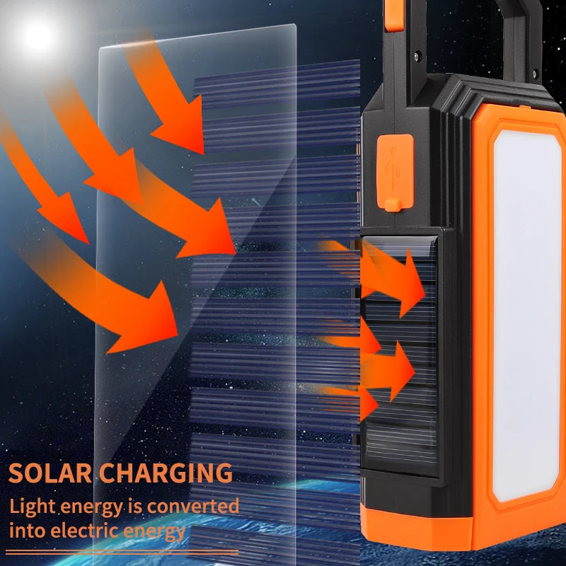 Solar charging support output with hook for hanging power indicator light oversized floodlight multifunctional protable camping