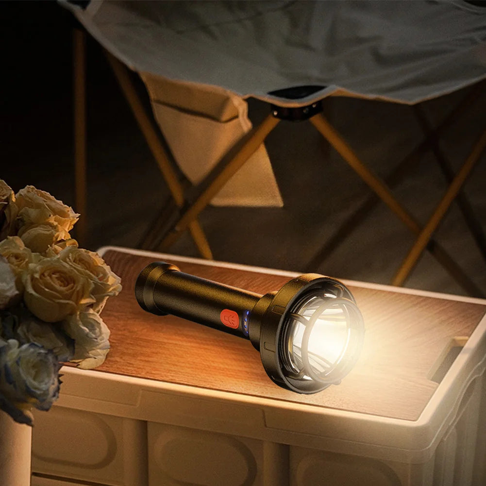 Tactical Camping Lamp with Compass Handheld LED Flashlight USB Charging Super Bright Flashlight Power Display for Power Outages