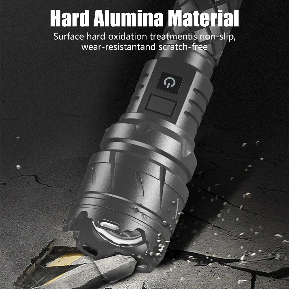 XHP160 Led Flashlight Type-C Powerful Rechargeable with 5 Modes Digital Power Display Self Defense Torch Zoomable Lamp