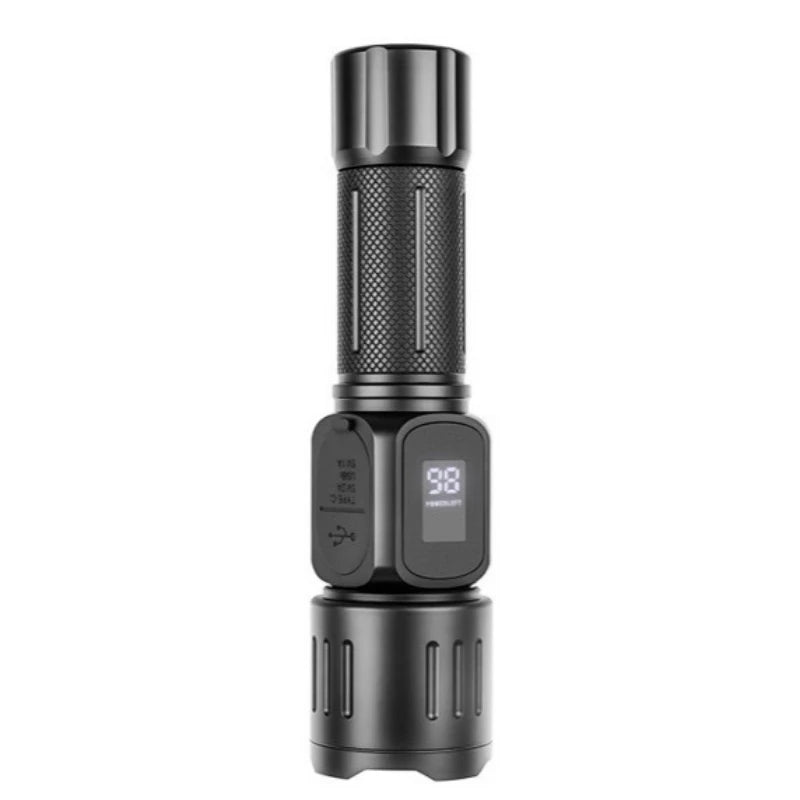 USB Rechargeable Flashlight COB Side Light Battery Indicator Telescopic Zoom Super Bright for Camping Hiking Emergency Lighting