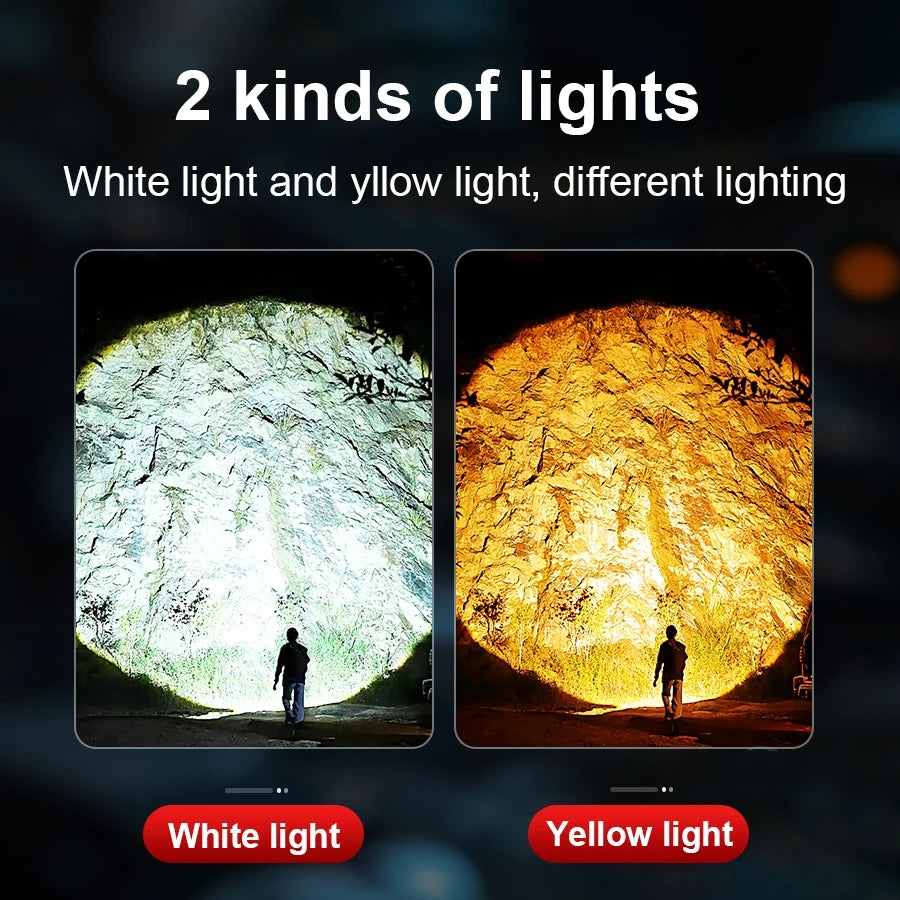 Super Bright Headlamp Most Powerful Long Range Head Flashlight Sensor High Power Headlight With Yellow Light Fishing Head Torch