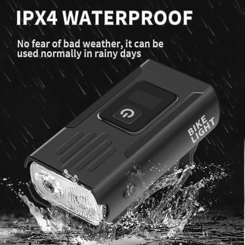 T6 Bright Bike Light Battery Type-C USB Charging Digital Power Display Compact Bike Headlight Cycling 500 Lumens IPX4 Waterproof