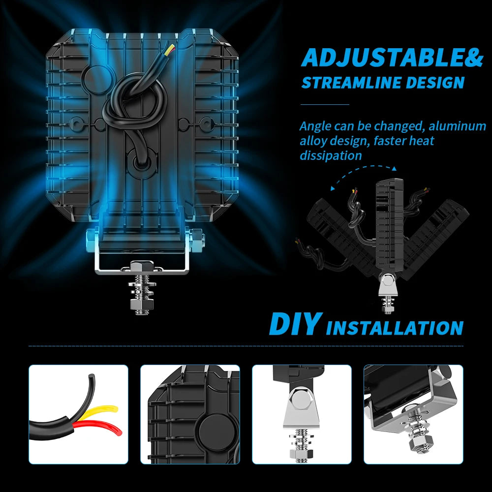 Car Led Work Light 4inch Strobe Headlight White Yellow Offroad Driving Spotlight Fog DRL Light For Jeep Truck Cars Suv Boat