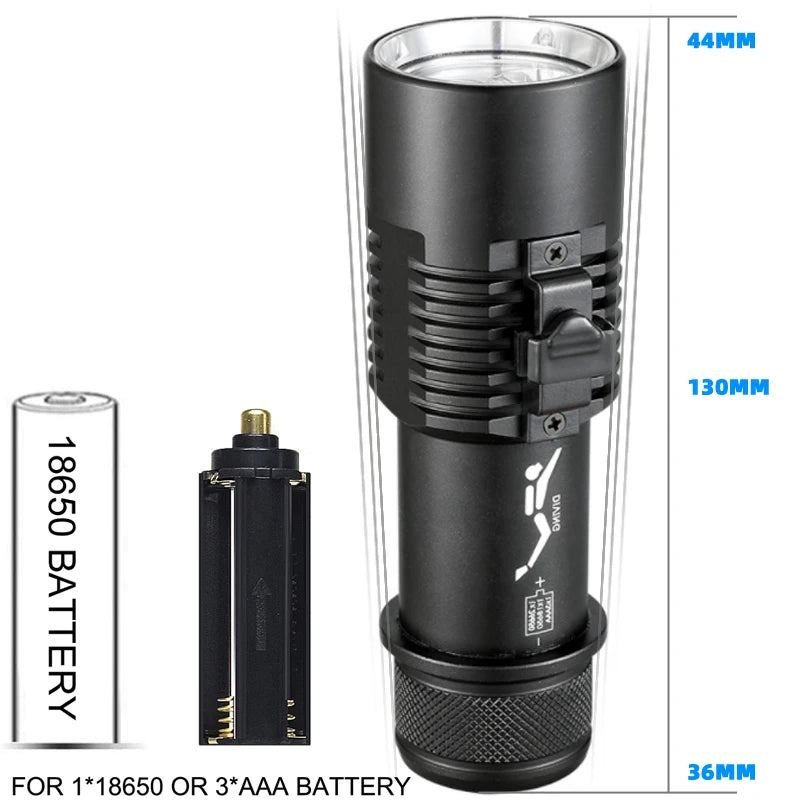 Diving flashlight P70 high-brightness flashlight L2 magnetic control switch professional diving fill light LED light