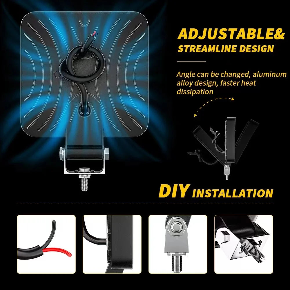 Car LED Work Light 4inch Square 56LED Flood Modified Off-Road Vehicle Headlight Searchlight Headlight DC9V-30V