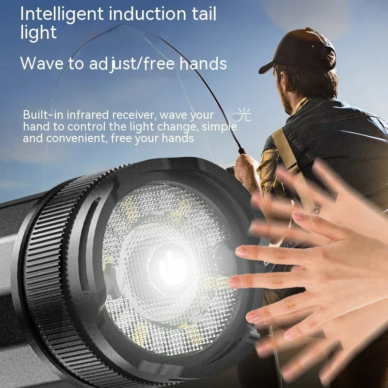 Linterna LED de alta potencia y largo alcance, luz potente, carga USB, batería de litio, zoom telescópico para exteriores, linterna superbrillante
