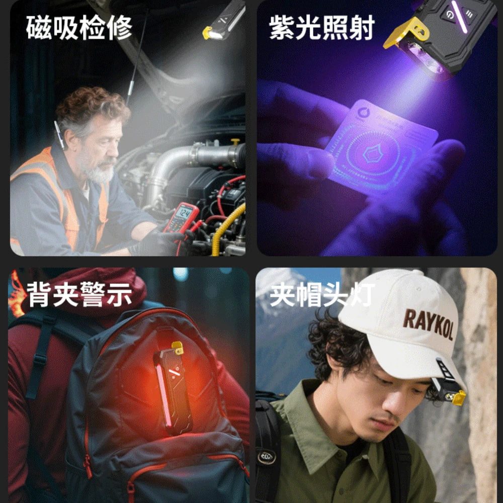 USB Rechargeable EDC Flashlight RGB Camping Light Magnetic White UV Main Light 7 Color Side Light Aluminum IPX4 Outdoor Emergenc